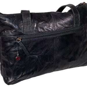 5684 - LADIES BLACK LEATHER SHOULDER BAG WITH MG CHARM
