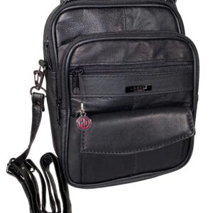5691 - LEATHER MULTI ZIP BAG - BLACK