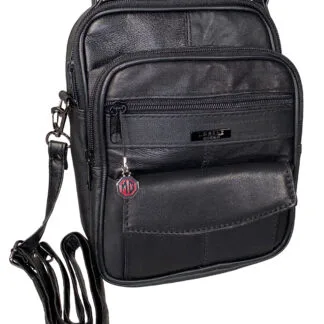 5691 - LEATHER MULTI ZIP BAG - BLACK