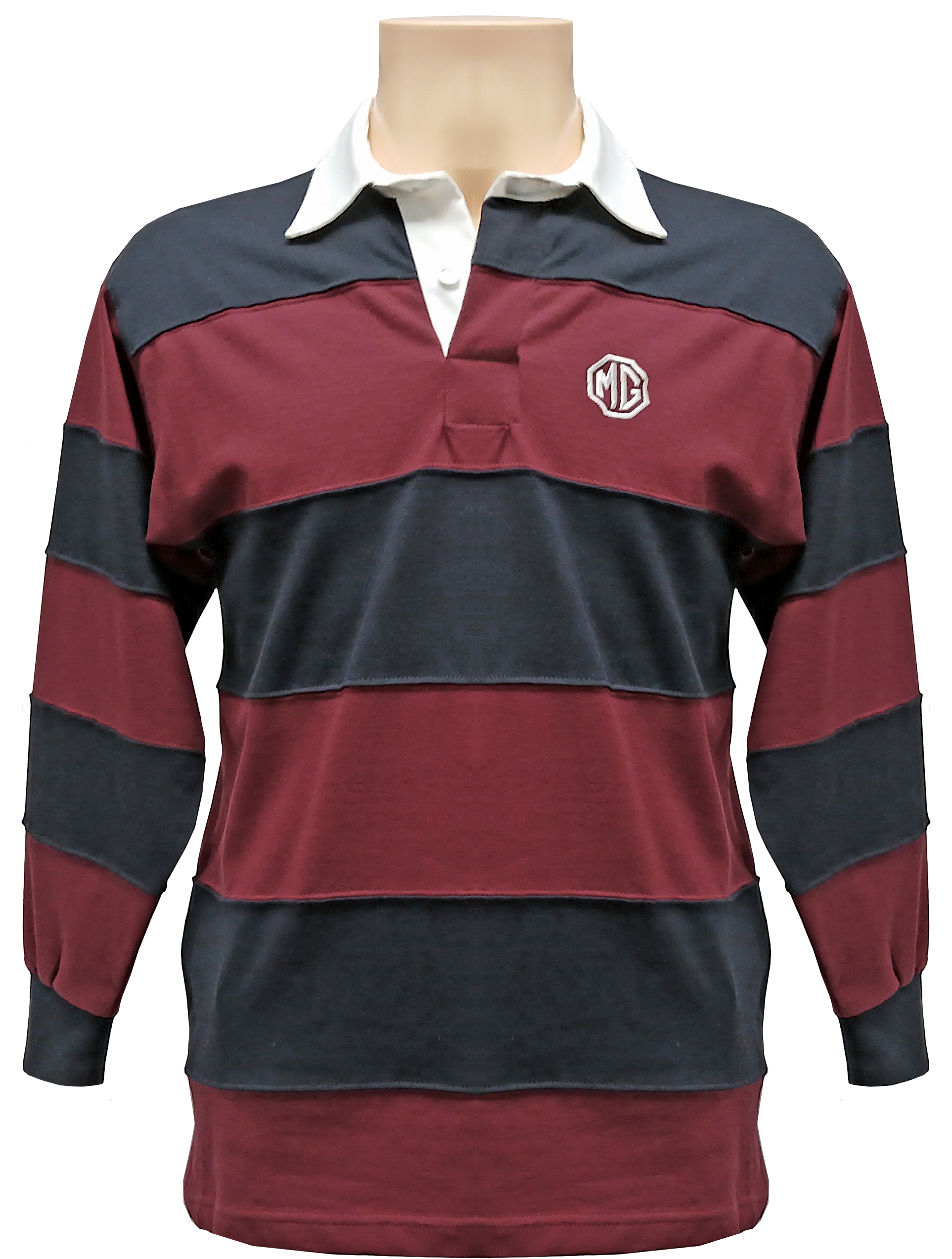 5732 - BURGUNDY/ NAVY STRIPED RUGBY SHIRT
